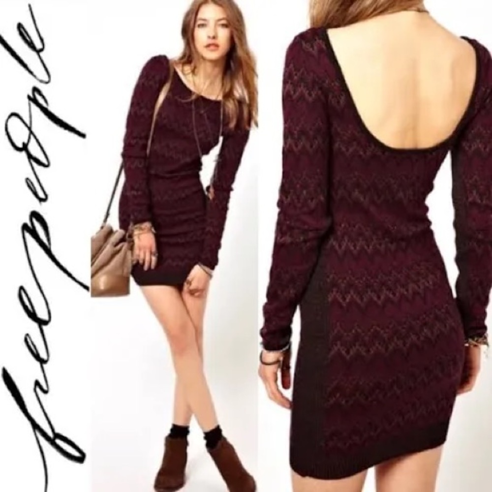 Free People Zig Zag Maroon Sweater Dress